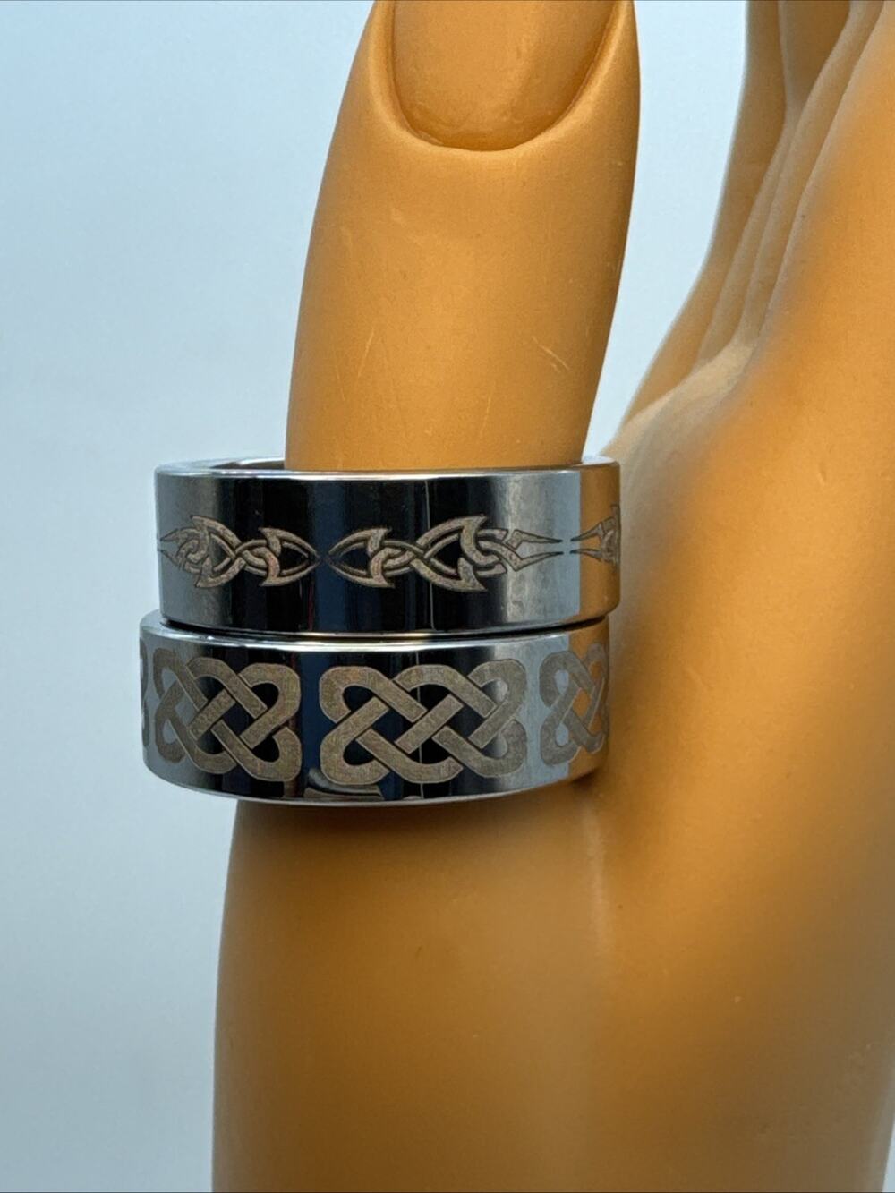 Two 8MM Men's Tungsten Carbide Ring with Celtic & Tribal Design Size 10 & 11